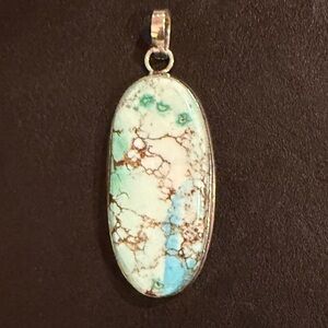 Vintage Southwestern Blue Green Natural Turquoise Sterling Silver Pendant